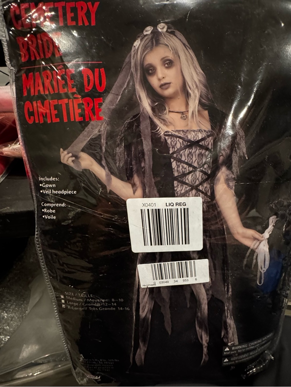 Cemetery Bride Kids Costume - Gray Veil Gown size XL 14-16